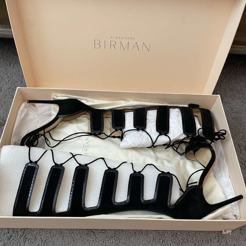 ALEXANDRE BIRMAN RARE FIND! Black Suede Snakeskin Gladiator Lace Up Sandal SZ39 - Picture 2 of 14